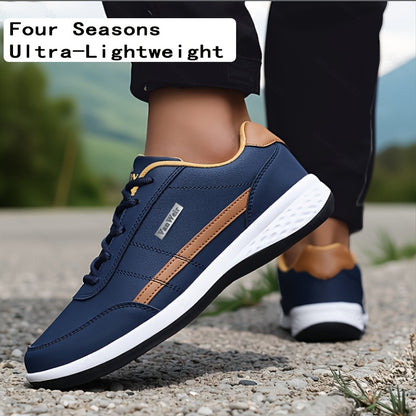 VanWeir Lightweight Men'S Shoes | Navy Blue/White, Lace-up sneakers with MD/TPR Sole, Breathable Fabric Lining for Outdoor, Hiking & Casual Wear NovaCart