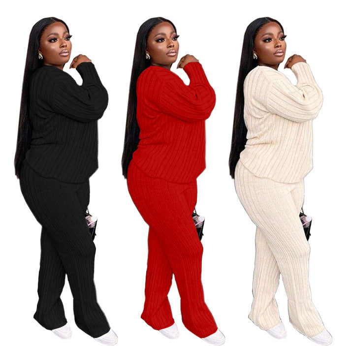 Fashion Casual Knitting Suit Long Sleeve Two-piece Sweater Grayceful LLC