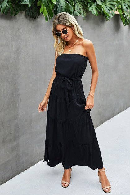 Off Shoulder Waist Tie Ruffle Dress Kacee Lillie Boutique