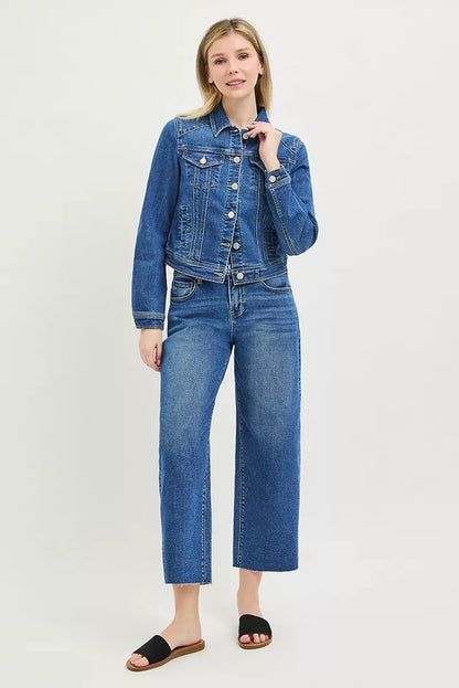 RISEN Basic Fitted Button Down Denim Jacket New Era Fashion LLc