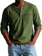 Men's V-neck Long-sleeved Pullover Top with Button Design SnagBag