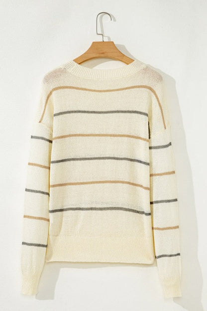 Stripe Ribbed Trim Drop Shoulder Sweater Shop Style & More | Fresh Looks, Everyday Deals & Free Shipping