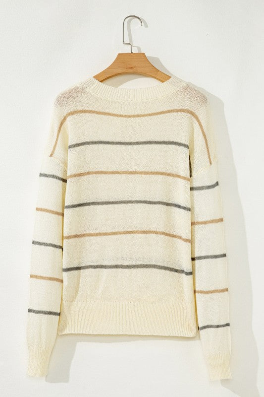 Stripe Ribbed Trim Drop Shoulder Sweater Shop Style & More | Fresh Looks, Everyday Deals & Free Shipping
