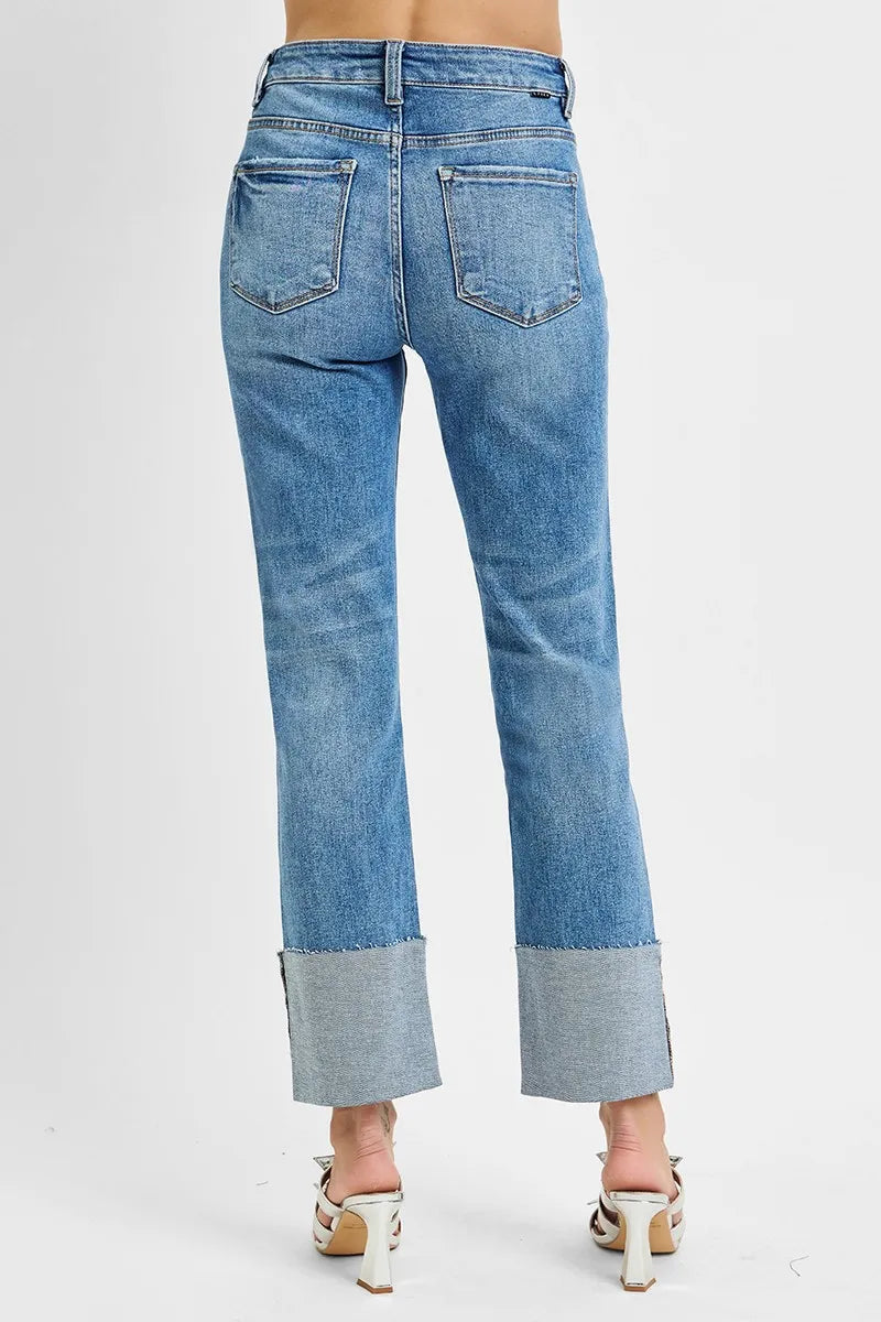 RISEN Full Size High Rise Ankle Straight Wide Cuffed Jeans Plus Size West2East Surf