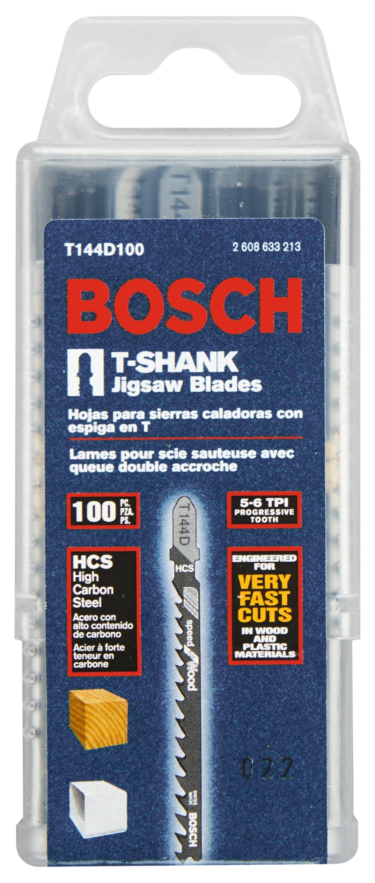BOSCH T144D 5pc. 4 In. 6 TPI Speed for Wood T-Shank Jig Saw Blades VM Hardware