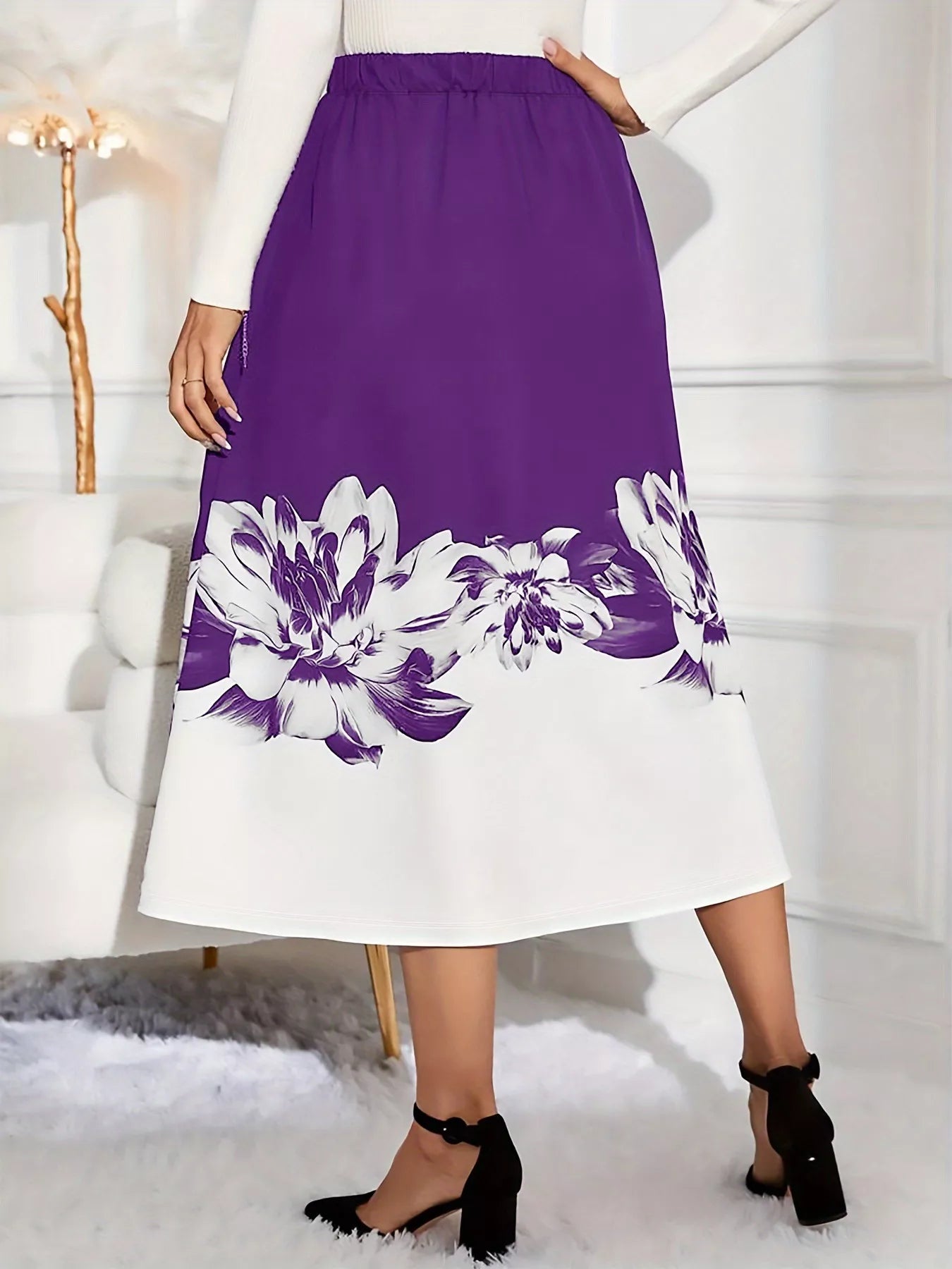 Floral Print A-Line Midi Skirt See size chart under “more details” The Fashion Celestial