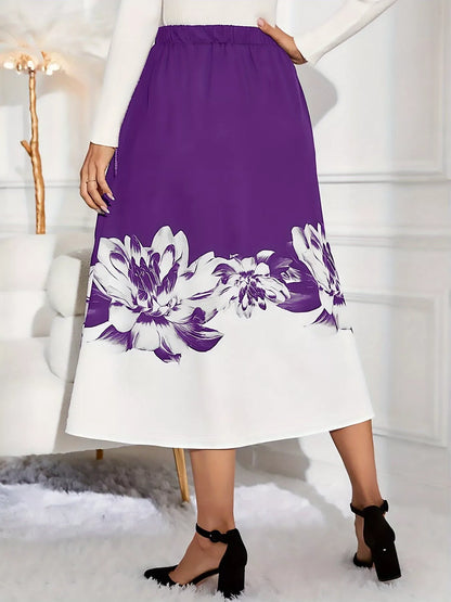 Floral Print A-Line Midi Skirt See size chart under “more details” The Fashion Celestial