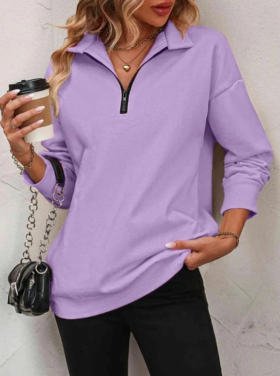 Women's Zipper Turtleneck Pullover Sweatshirt – Loose Long Sleeve FitiqueFit