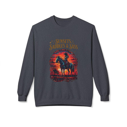 Sunsets Saddles and Sass Softstyle Fleece Crewneck Sweatshirt Country in My Heart