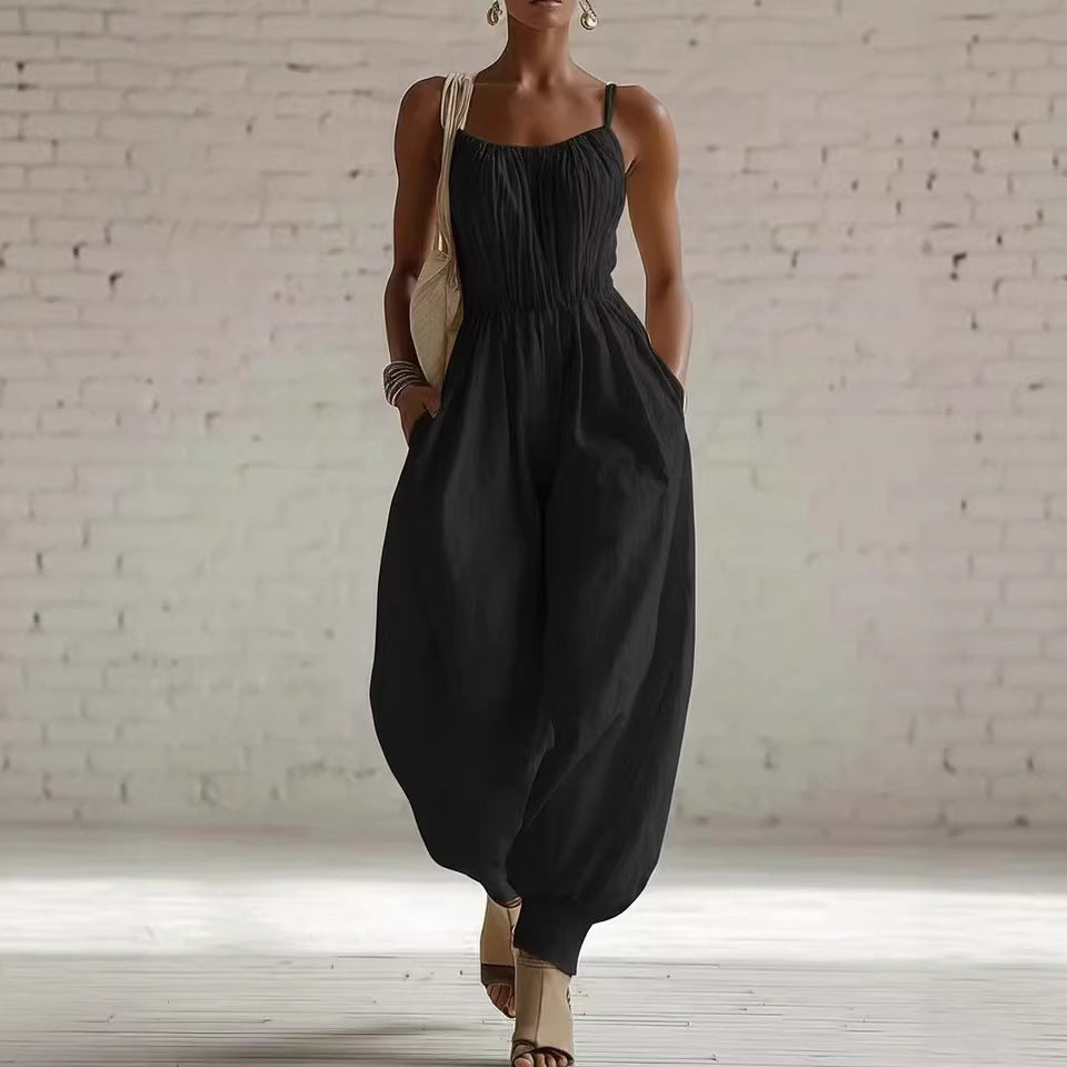 Women's Sleeveless Wide-Leg Jumpsuit – Knit, Low Waist, Flare Pants FitiqueFit