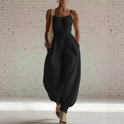 Women's Sleeveless Wide-Leg Jumpsuit – Knit, Low Waist, Flare Pants FitiqueFit