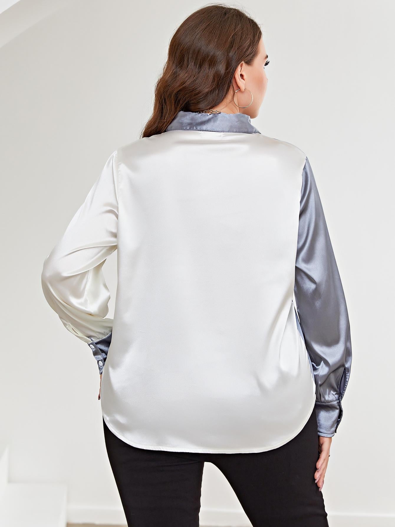 Plus Size Two-Tone Long Sleeve Shirt See size chart under “more details” The Fashion Celestial