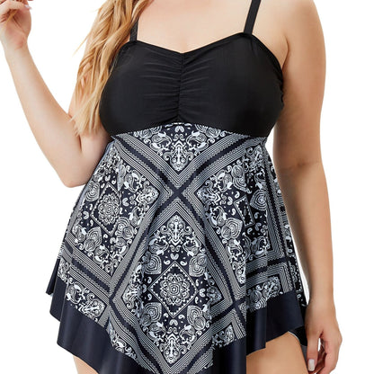 Plus Size Women's Printed Two-Piece Skirt Swimsuit, Sexy Printed Swimwear, Plus Size Style NovaCart