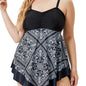 Plus Size Women's Printed Two-Piece Skirt Swimsuit, Sexy Printed Swimwear, Plus Size Style NovaCart