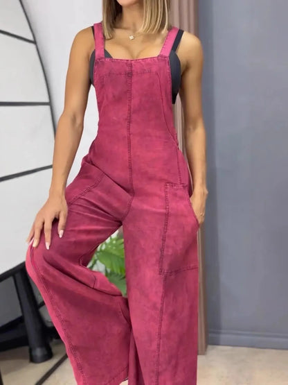 Full Size Wide Leg Washed Denim Overalls Plus Size New Era Fashion LLc