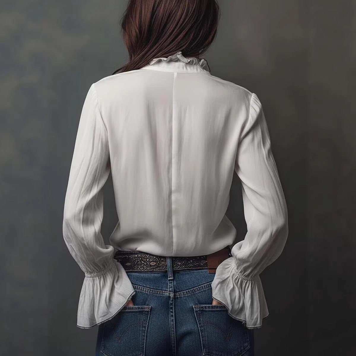 Women's Ruffled Sleeve Resort Shirt – Stretch Casual Long Blouse FitiqueFit