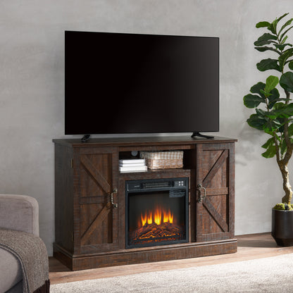 Farmhouse Classic Media TV Stand Antique Entertainment Console for TV up to 50" with 18" Electric Fireplace Insert V.I.P Digital Presence