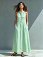Women's Stand-Collar A-Line Maxi Dress – Resort & Vacation Style FitiqueFit