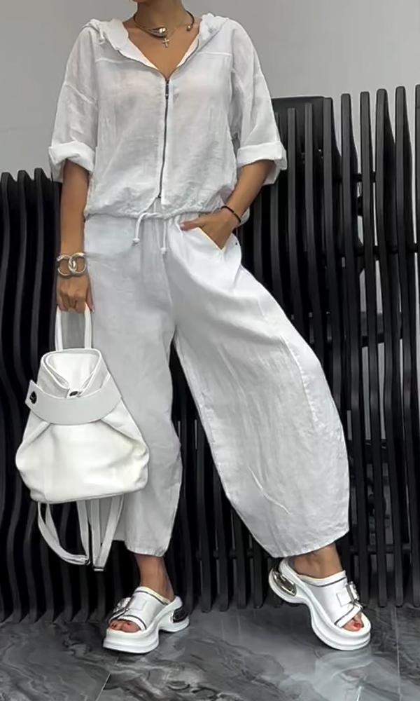 Women’s Cotton Linen Long Sleeve Top and Pants Set FitiqueFit