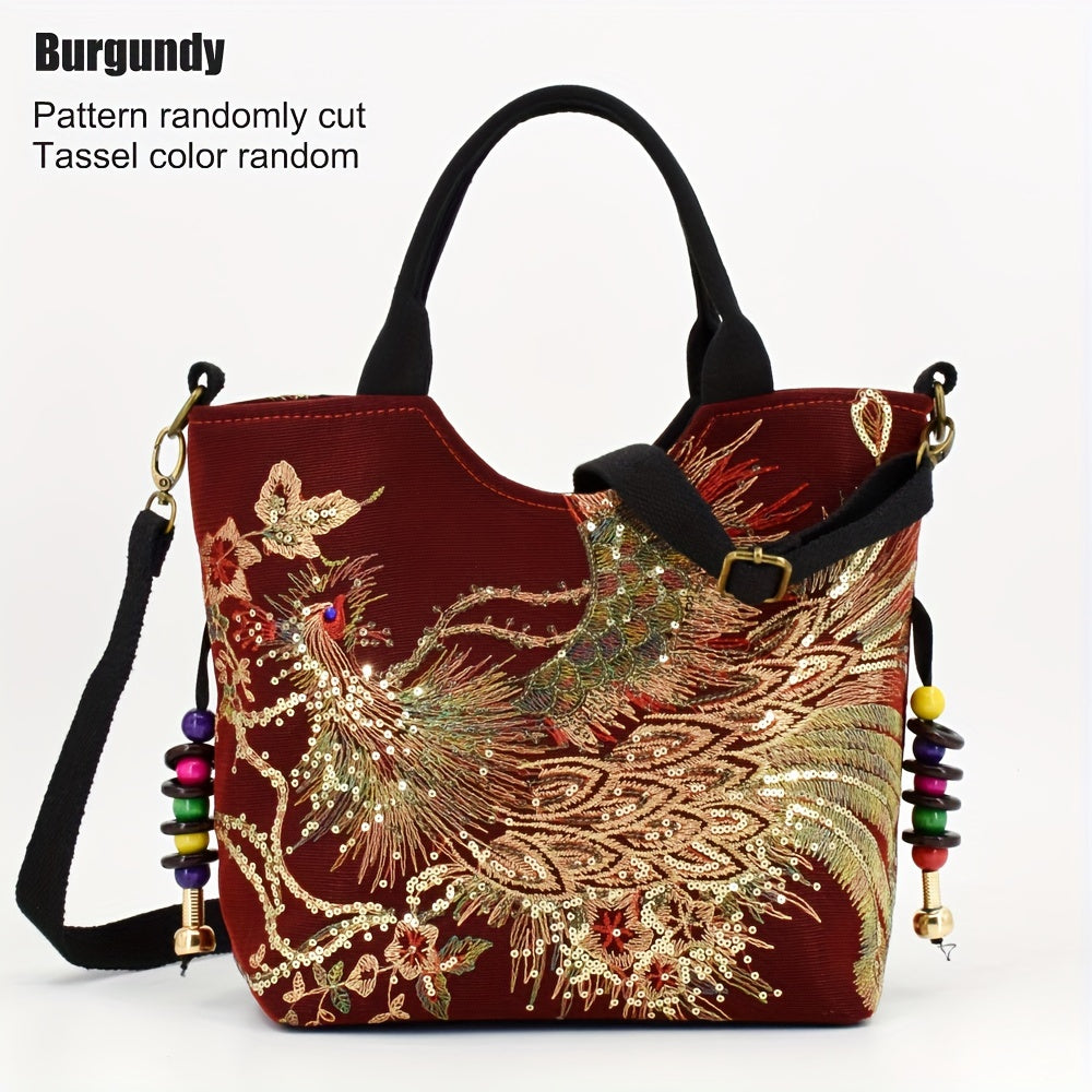 Wo 'S Embroidered Satchel Bag, Fashion Double Handle Purse, Retro Style Handbag with Removable Strap NovaCart