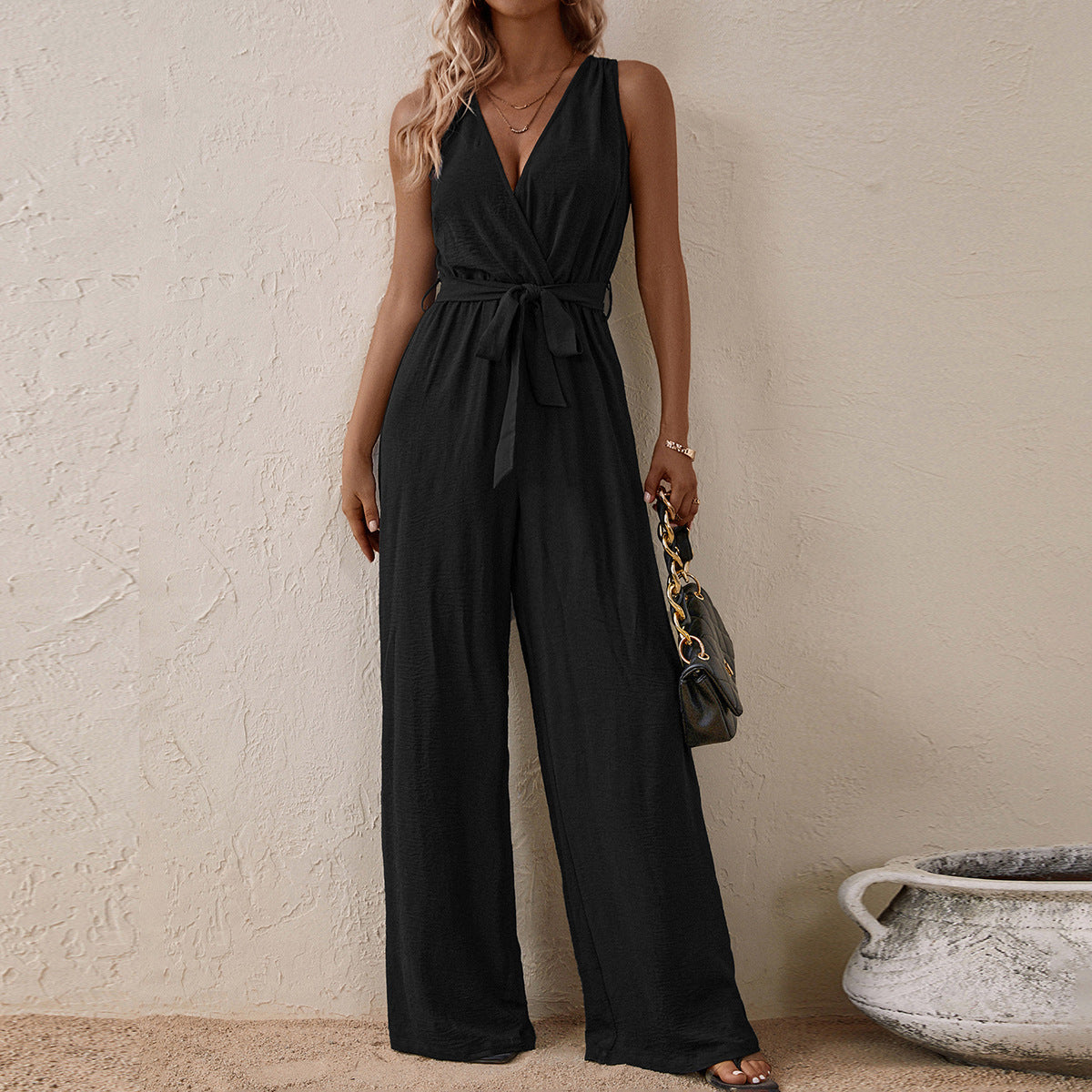 Women's Strap High-Waist Sleeveless Jumpsuit – Ice Silk Casual Wide-Leg FitiqueFit