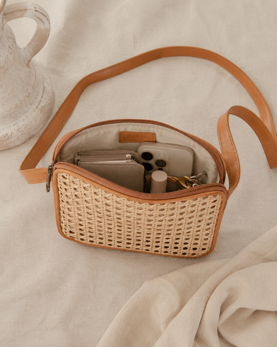 Vera Leather and Cane Belt Bag Village Thrive