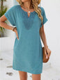Lace Trim Notched Short Sleeve Dress New Era Fashion LLc