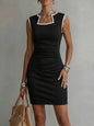 Women's Solid Color Sleeveless Knit Midi Dress – Casual One-Piece FitiqueFit