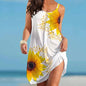 🌻 Plus Size Sunflower Print Sleeveless Wrap Dress FitiqueFit