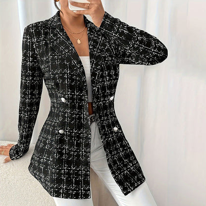 Women’s Plaid Double-Breasted Blazer FitiqueFit