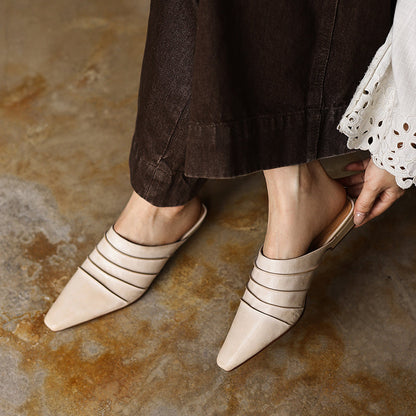 Handmade Sheepskin Ruched Mule Slides – Square Toe Low Heel FitiqueFit
