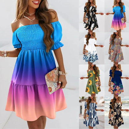 Boho Breeze Off-Shoulder Pleated Dress – Stylish Cowgirl Casual Wear Country in My Heart