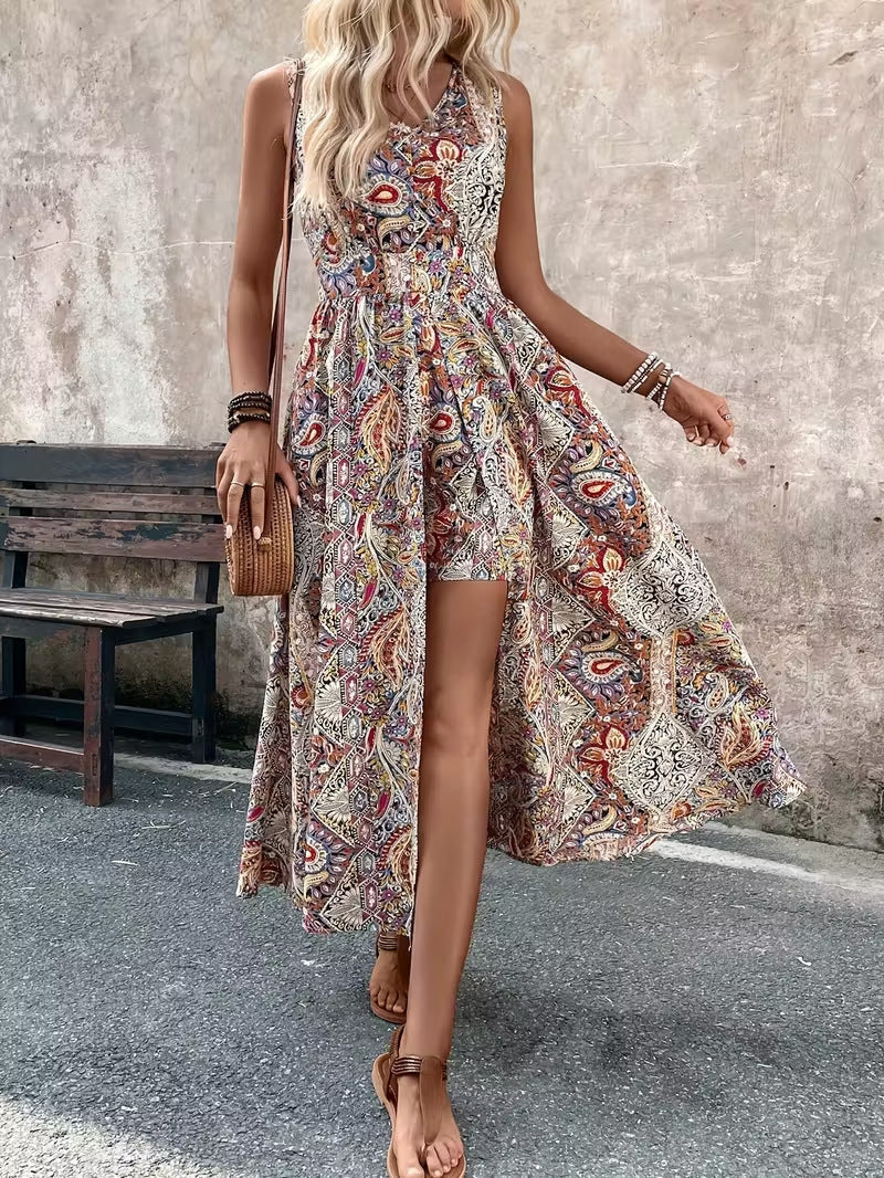 Women's Printed V-Neck Sleeveless Jumpsuit – Vacation Chic FitiqueFit