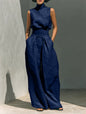 Women’s Cotton Linen Two-Piece Set – Sleeveless Top & Wide-Leg Pants FitiqueFit
