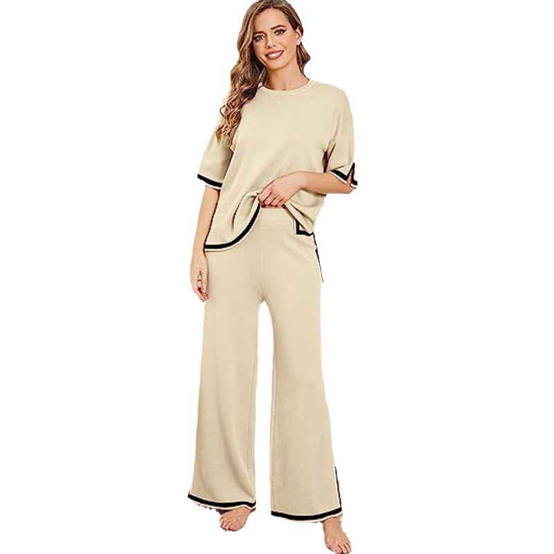 New Knitting Suit Sweater Suit Short Sleeve Pullover Wide Leg Pants Grayceful LLC