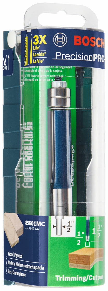 BOSCH 85601MC 1/2 In. x 1-1/2 In. Carbide-Tipped Double-Flute Template Trim Router Bit VM Hardware
