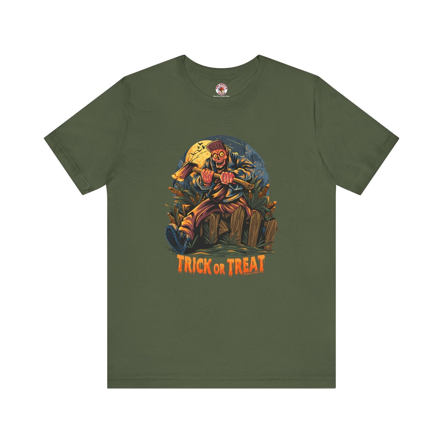 Axe Wielding Zombie Trick or Treat T-Shirt The Devil's Pickle