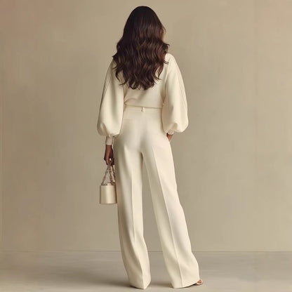 Women’s Round Neck Sweatshirt & Pants Set – Casual Long Sleeve Two-Piece Outfit FitiqueFit