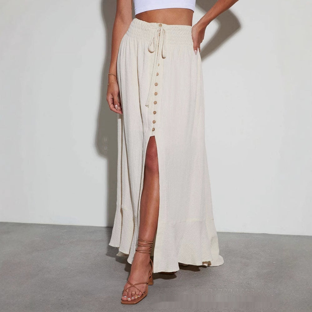 Half-length Solid Color Lace-up Waist-slimming Long Dress Grayceful LLC
