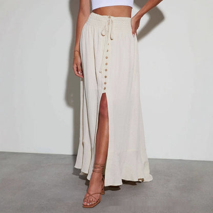 Half-length Solid Color Lace-up Waist-slimming Long Dress Grayceful LLC