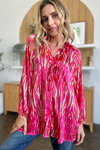 Double Take Full Size Printed Button Up Long Sleeve Shirt New Era Fashion LLc