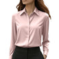 Loose Fit Satin Blouse — V-Neck Long Sleeve Tunic Top for Office & Casual Wear FitiqueFit