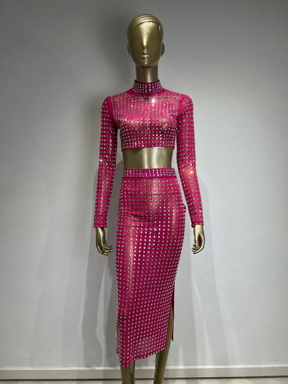Hot Girl Women's Fashion Rivet Elastic Tight Skirt Suit See size chart under “more details” The Fashion Celestial