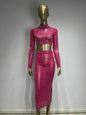 Hot Girl Women's Fashion Rivet Elastic Tight Skirt Suit See size chart under “more details” The Fashion Celestial