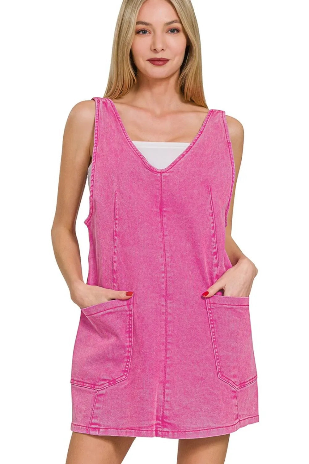 Zenana Washed Adjustable Strap Denim Overall Dress West2East Surf
