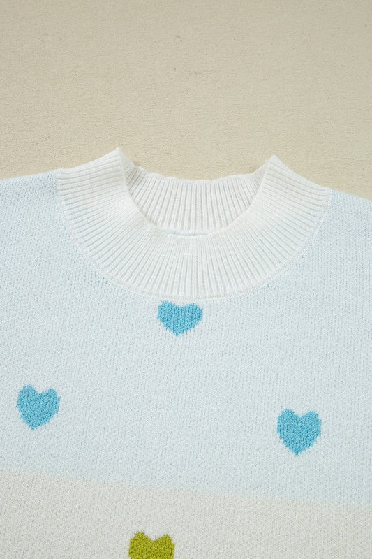 Colorblock Heart Mock Neck Drop Shoulder Sweater Shop Style & More | Fresh Looks, Everyday Deals & Free Shipping