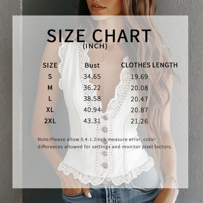 Lace Trim Button-Down Crop Tank Vest Women FitiqueFit