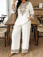 Women’s Ethnic Two Piece Set with Long Sleeve Shirt and Cropped Pants FitiqueFit