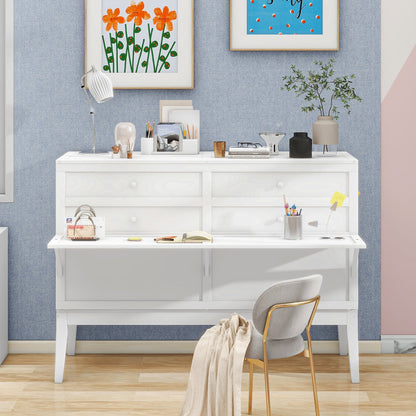 Queen Size Murphy Bed with Built-In Charging Station and a Shelf  White