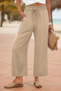 Women's Wide-Leg Cropped Pants with Lace Trim & Pockets FitiqueFit